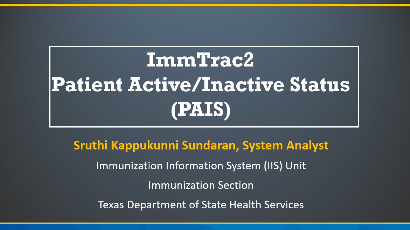 Texas IIS Provider Active/Inactive Status (PAIS)